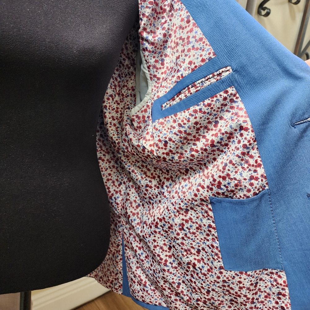 Hoxton Blue Solid Two Button Notch Lapel Slim Fit… - image 8